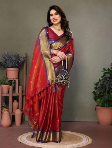 Pure Aura Cotton Silk Saree Contrast Blouse